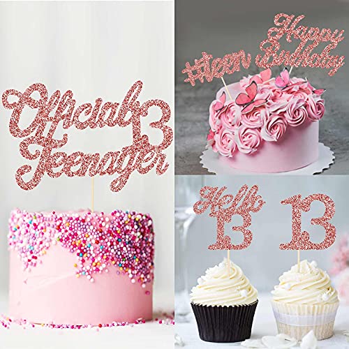 Image of Festiko49 Pieces Glitter 13th Birthday Cupcake Toppers Official Teenager Cake Topper Hello 13 Birthday Cake Decorations for 13th Anniversary Birthday Party Wedding Decorations