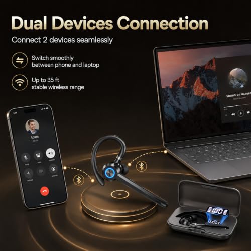 Wireless Bluetooth Headset V5.4 with ENC Mic, Single Ear Bluetooth Earpiece - image 6