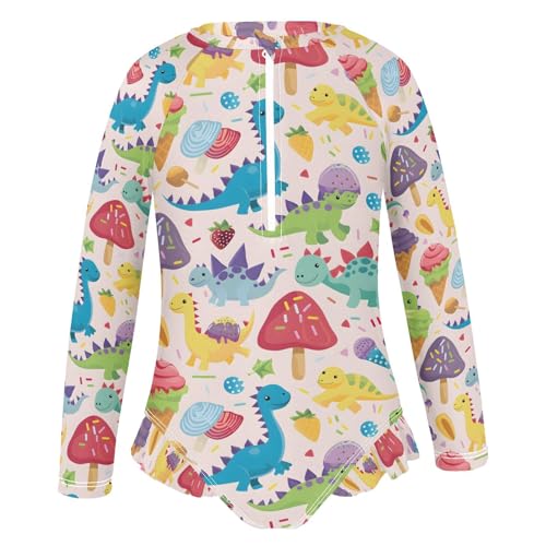 ALAZA Dinosaur Ice Cream Mushroom Girls One Piece Swimsuit Long Sleeve Rash Guard Swimsuits UV 50+ Swimwear Zipper2