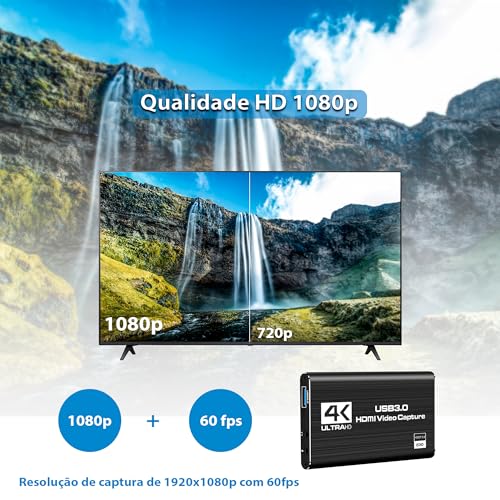 Placa de Captura de Vídeo Hdmi 4K Usb 3.0 Full Hd 1080p 60 FPS com Áudio para Xbox PS5 PS4 Nintendo