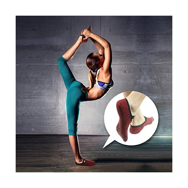 Yoga-Pilates-Grip-Socks-RANDY-SUN-Womens-Gift-Exercise-Sock-for-Ballet-Barre-Non-Slip-with-Silicone RANDY SUN Yoga Pilates Grip Ballet Style Socks, Women's Home Exercise Equipment Ideal for Pure Barre, Dance, Pilates, Barefoot Workout with Non Skid Grips Pack of 3 Dark Red&Light Grey&Black