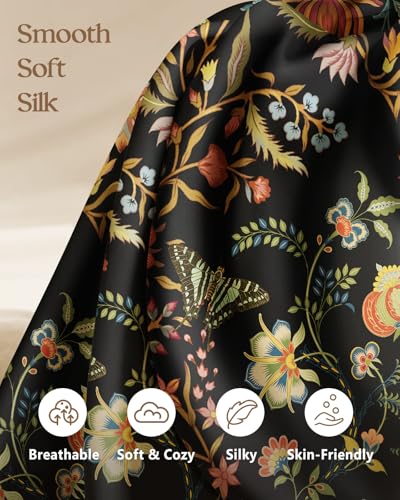 Miss Adola Silk Body Pillowcase with Hidden Zipper - 20x54 Inch Long Soft Pillow Cover for Women Adults Aesthetic Decorative Large Body Pillow Case for Hair Care and Skin Comfort, Floral Butterfly