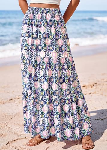 Image of KIRUNDO Maxi Skirts for Women Summer Boho Floral Long Skirt