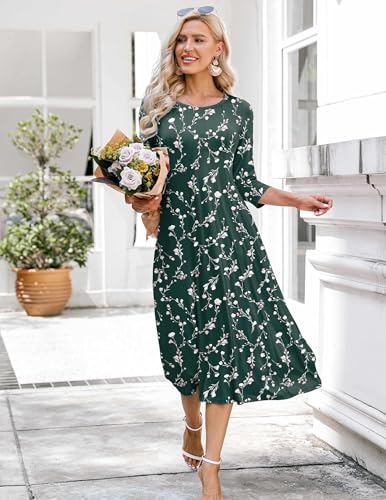Image of HOTOUCH Women's 3 /4 Sleeve A-line and Flare Midi Long Dress