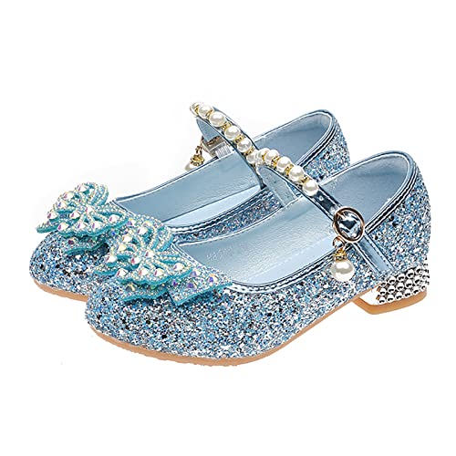 LOBTY Niñas Zapatos de Princesa Lentejuelas Niño Zapatos de Tacón Alto Bailarinas Sandalias Disfraz de Princesa Bodas Bola Cumpleaños Fiesta Navidad Halloween Carnaval Rosa Plata Azul EU23-41