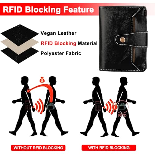 Image of Small Wallet Women RFID Blocking Bifold Wallets Vegan Leather Card Holder with ID Window Zip Pocket