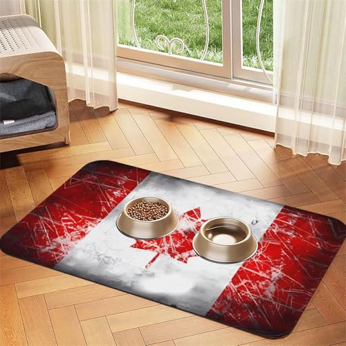 Futtermatte für Hunde und Katzen, Motiv: Retro-Kanada-Flagge, saugfähig, Leder, Tischdecke für Wassernapf, wasserdicht, keine Flecken, schnell trocknend, rutschfest, 60 x 40 cm