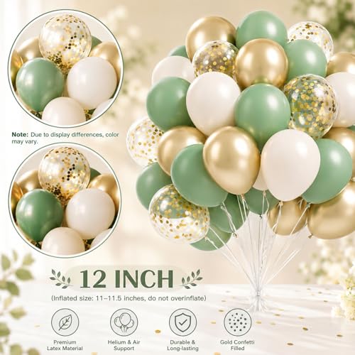 Image of 65PCS Sage Green Gold Balloons Kit for Baby Shower Party Decorations | 65pcs 12-Inch Sage Green, Gold, Ivory and Confetti Balloons for Elegant Baby Showers, Birthdays, Weddings and Parties