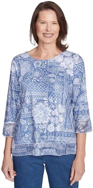 Alfred Dunner Flower Power Lacy Patch Polyester Top