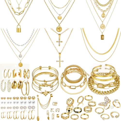 CONGYING 65 Pcs Gold Jewelry Set with 6Pcs Layered...