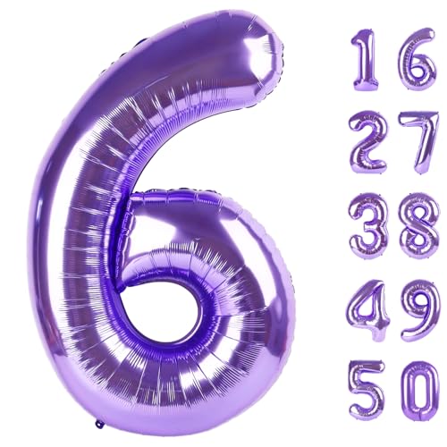 40 Inch Purple Number 6 Balloons Foil Digital Helium Number Balloons by Kelfuoya - Used condition - US$5.03