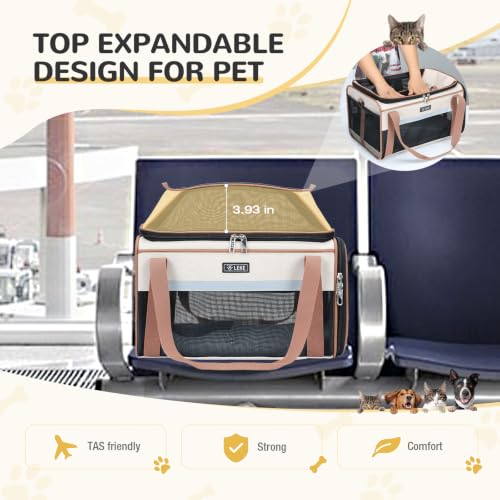 Image of Lekereise Top-Expandable Pet Carrier 18x13x9.5 Inch Southwest Frontier Airline Approved Soft Sided Underseat to 15lbs Travel Carriers for Small Cats Dogs with Locking Safety Zippers Anti-Scratch Mesh