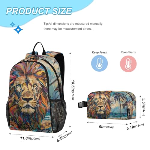 Colorful Lion Sea Backpack Lunch Bag Set for Travel Hiking Picnic, Backpacks with Insulated Lunch Box2