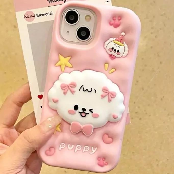 Image of COVERLY for iPhone 12 Pro 3D Puppy Knot Cartoon Pop Case,Premium Silicone Case Dog Love Pastel Pink Color with Phone Holder Cool Full Protective Cute Kawaii Aesthetic Cover for Apple iPhone 12 Pro