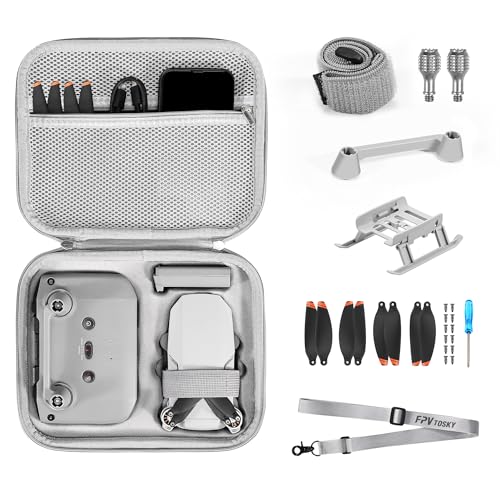 FPVtosky Mini 4K Sac Compact 7 en 1 Kit pour DJI Mini 2 SE/4K Drone Accessoires Sac de transport avec atterrisseur, manche de commande, hélices, porte-hélice et protection, Gris