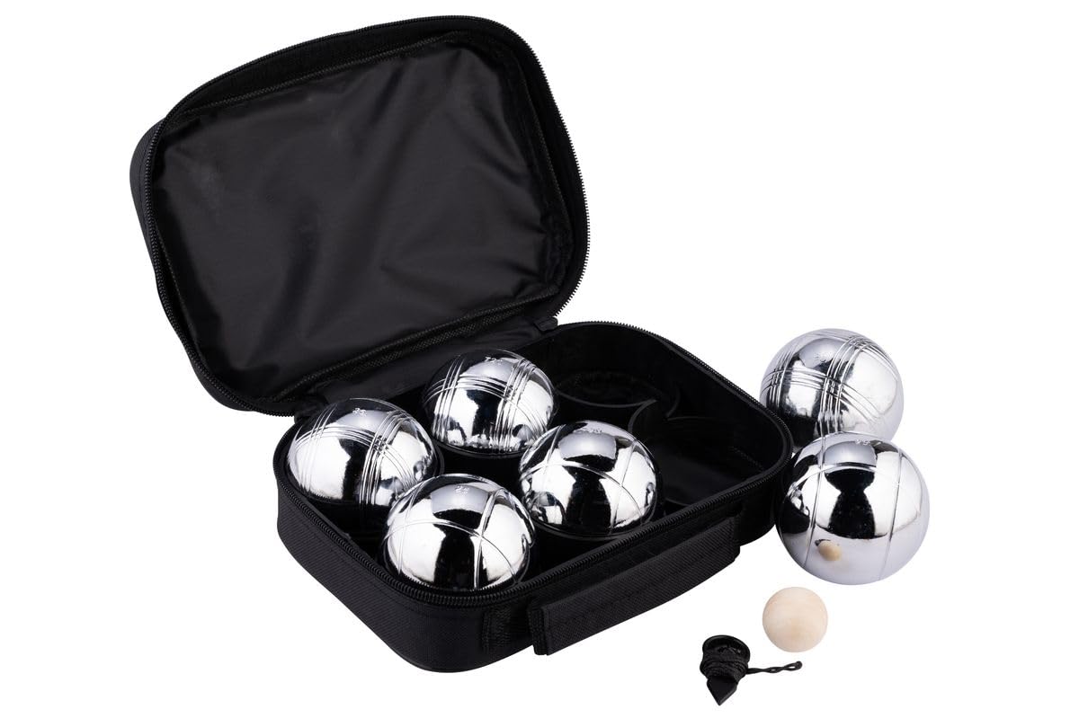Sacoche de 6 boules de petanques chromees - jeu d'adresse - plein air