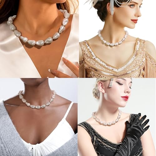 Flyonce Baroque Pearl/Shell Necklace for Women Chunky Dainty Irregular Large Cream Simulated Pearls Choker Necklaces Jewelry Gifts3