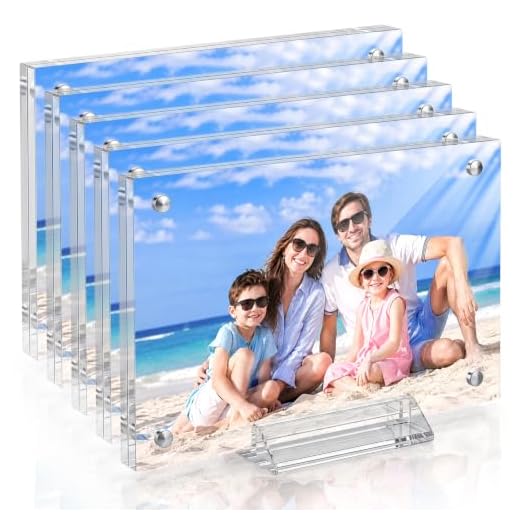 5 Pack Acrylic Picture Frame 5x7 Clear Double Sided Magnetic Picture Frameless Desktop Display with Photo Frame Support Stand Best Gift for Family, Baby, Document Photo Frames- Free Soft Microfiber