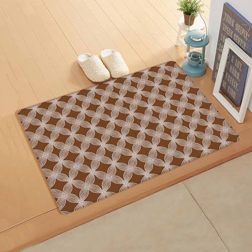 Retro Brown Antifatigue Kitchen Bath Door Mat Cushioned Runner Rug,Washable Welcome Floor Sink Mat,Waterproof & Non-Slip Standing Doormat for Kitchen,Modern Geometric Abstract Floral Art 18
