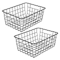 Aeggplant Kitchen Wire Baskets Farmhouse Decor Metal Food Storage Organizer, Household Refrigerator Bin with Built-in Handles for Cabinets,Pantry Set of 2 Black