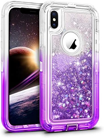 WESADN Case for iPhone Xs Max,iPhone Xs Max Case for Women Girls Cute Glitter Liquid Protective 3D Luxury Bling Heavy Duty Full Body Protection Shockproof Gradient Cover for iPhone Xs Max,Purple