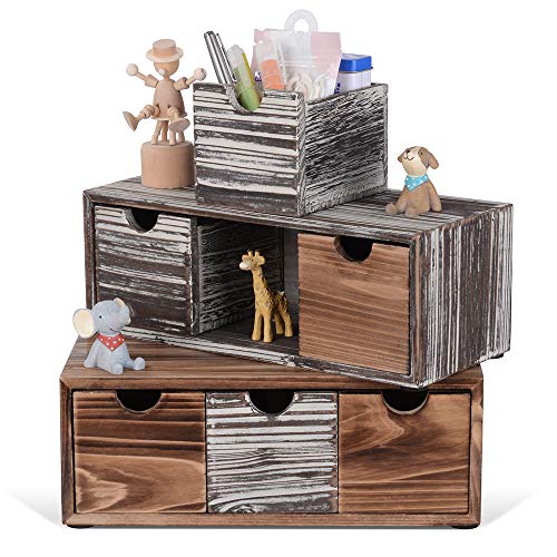 Rustic Desk Drawers Organizer with 6 Drawers Wooden Desktop Craft Art Supplies Storage Cabinet Caddy for Office, Bedroom, Kitchen with Labels