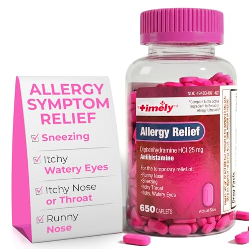 TIME-Cap Labs 650 Caplets Diphenhydramine HCl 25mg Allergy Relief Antihistamine for Adults Helps Relieve Sneezing Runny Nose Itchy Watery Eyes & Itchy Throat