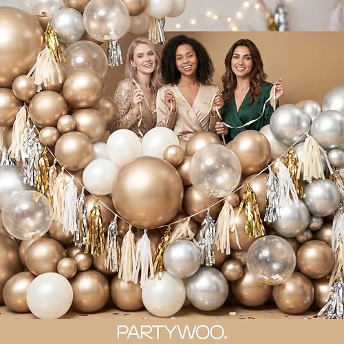 Image of PartyWoo Metallic Gold Balloons 145pcs Different Sizes of 18 12 10 5 Inch Chrome Gold Balloon Arch Kit Garland for Birthday Graduation Baby Shower Wedding Bachelorette Party Decorations Gold-G127