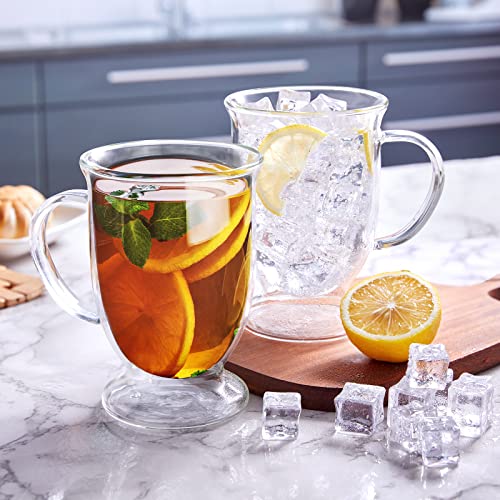 Bivvclaz 2-Pack 16 Oz Double Wall Glass Coffee Mugs, Large Insulated Coffee Cups, Clear Borosilicate Glass Mugs, Perfect For Cappuccino, Tea, Latte, Americano, Hot Beverage, Wine, Microwave Safe #TOP6