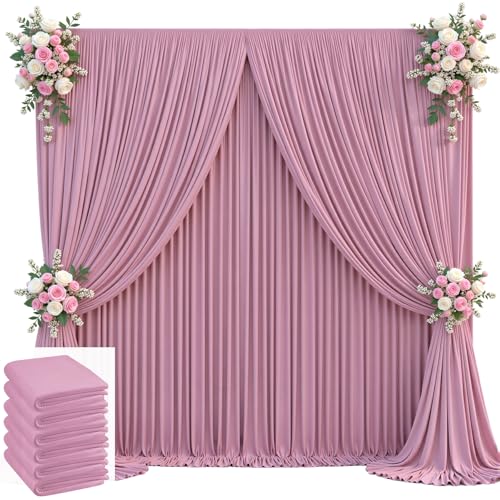Image of 30x10ft Dusty Pink Backdrop Curtain for Wedding Parties Wrinkle Free Fabric Pink Drapes Backdrop Decoration for Baby Shower Birthday Photography Decoration 6 Panels, 5ft x 10ft