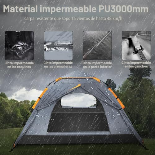 Miniatura 2 de Cflity Tienda De Campaña, Tienda Pop Up Para 3 Personas, Tres Capas Automáticas Instantáneas Impermeable Carpa Con Expansión Alfombras Pequeñas 2 Poste De Carpa