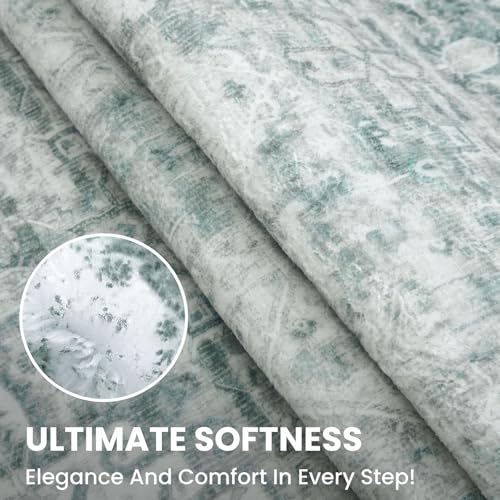 SIILOOM 5' Round Washable Rug for Entryway, Sage Green Ivory Soft Printed Area Rug, Slip-Resistant Kitchen Rugs, Low-Pile Medallion Indoor Door Mat, Small Farmhouse Carpet for Entrance Foyer Bedside by SIILOOM - Used condition - Image 7