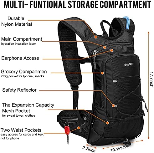 G4Free Hydration Backpack Cycling Water Bag Durable Waterproof Running Rucksack with PEVA Food-Grade 2L Water Bladder for Biking Hiking Walking Climbing