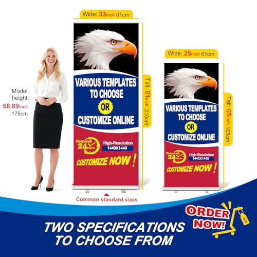 Custom Retractable Banner Stand Professional Design Templates Signs Customize With Stand for Indoor Outdoor Display Promotion & Advertising (33″X81″)