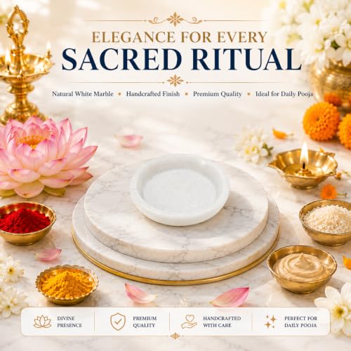 Image of Salvus APP SOLUTIONS Elegant White Marble Round Plate - Spiritual Offering and Decor (White 3 Inch)