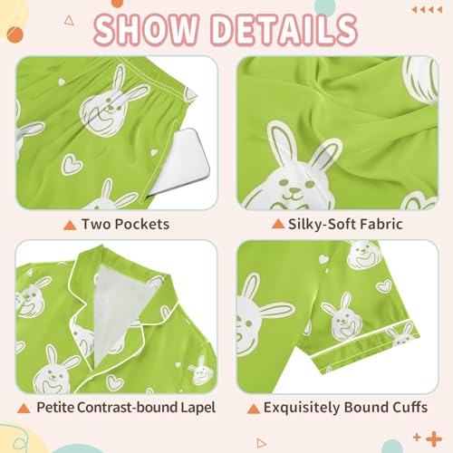 senya Rabbit Eggs with Heart Satin Summer Pajama Sets Silk Short Sleeve Button Down Sleepwear3