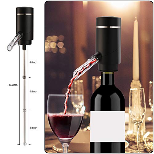 Electric Wine Aerator, Wine Dispenser Pump, Automatic Wine Pourer, Instant Wine Decanter, One-Touch Wine Oxidizer with Retractable Tube, Portable and USB Rechargeable, Matte Black