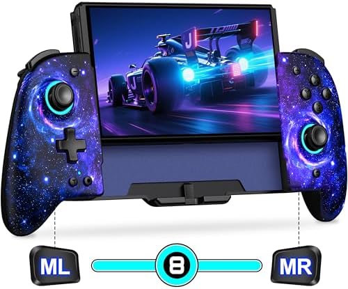 Gammeefy Switch Controllers, Hall Effect Joystick Switch Joypad forSwitch/OLED, Full-Size Grip Wireless Switch Pro Controller with 9 Color Lights. Ideal for Those Who Prefer Handheld Mode : Video Games