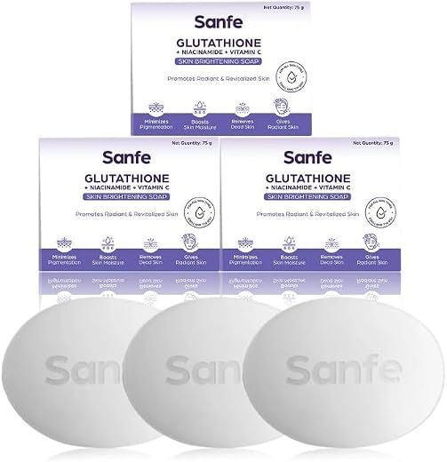 Sanfe Glutathione Niacinamide Vitamin C Brightening Soap | Hydrating, Minimizes pigmentation, Removes Dead Skin | Skin whi...