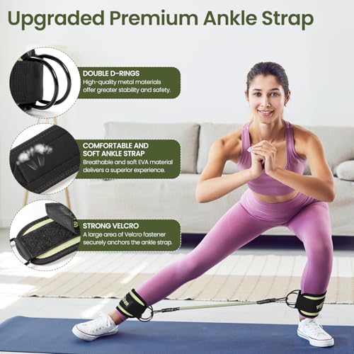 Image of VITEVER Ankle Resistance Bands with Cuffs for Women, Leg Glute and Booty Workout Equipment for Home Gym, Pilates Equipment, Ankle Weights with Green Resistance Bands for Kickbacks Hip Fitness Training