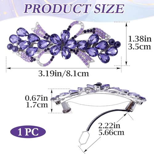 Fancy Flower Rhinestone Hair Clips, Accesorios para el cabello, pinza con cristal brillante para bodas y fiestas (Púrpura) miniatura 2