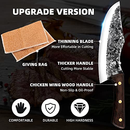 Vcxox 7.3 Inch Professional Curved Back Cutting Meat Knife Chef Knives With Carrying Leather Knife Sheath High Carbon Stainless Steel Cutting Knife For Meat Cooking Tool Outdoor And Home Use #TOP2