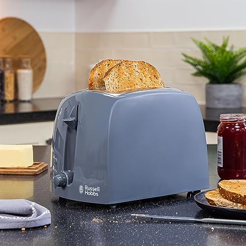 Russell Hobbs Textures 2 Slice Toaster (Extra Wide Slots, 6 Browning levels, Frozen, cancel & reheat function with indicator lights, Removable crumb tray, 850W, Grey matt & high gloss finish) 21644 - Image 6
