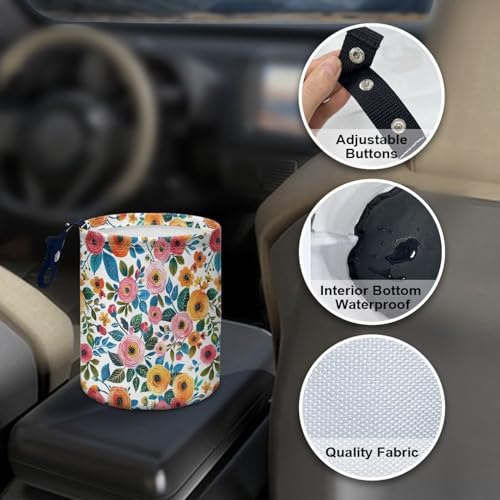 Image of Daisy Rose Car Trash Can Foldable Rubbish Bin Basket Bag Hanging Cup Holder Organizer with Strap Mini Car Interior Accessories for Fit Most Cars, SUVs, Trucks