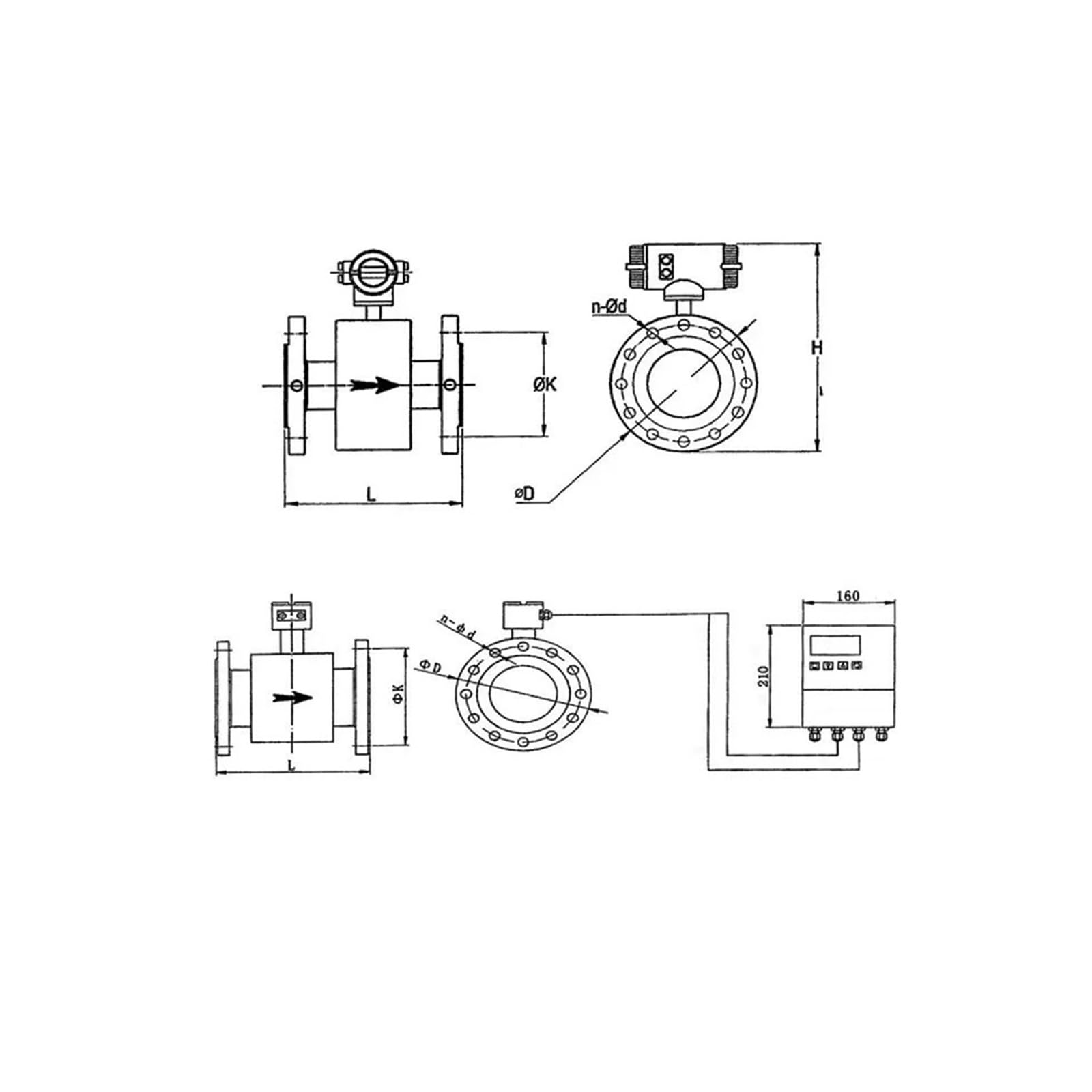 Caudalímetro Electromagnético Pantalla Digital 220V 4-20mA Split(DN40 PTFE Liner)