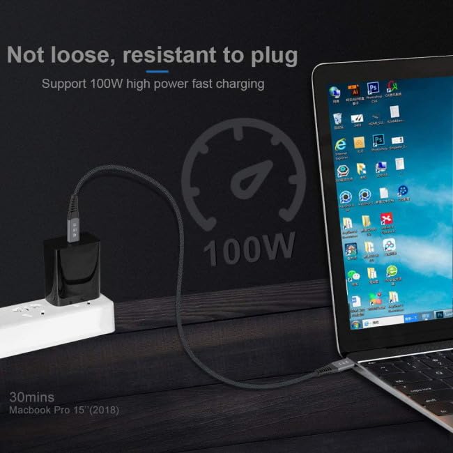 Image of CY Cable USB4 USB-C 100W Type-C Male to Male Cable Left Right Angled USB4.0 20V 5A GEN2 20Gbps 100W Charging for Laptop Tablet Phone