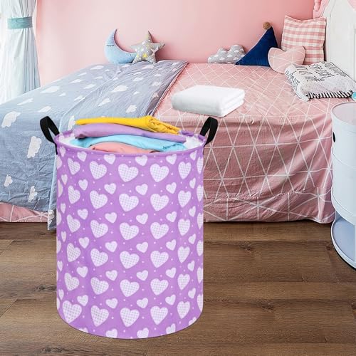 Image of Round Valentine's Heart Pattern Laundry Hamper Clothes Storage Basket Fabric Storage Hamper Organization Storage Bin, Nursery Box,Gift Basket with Handles