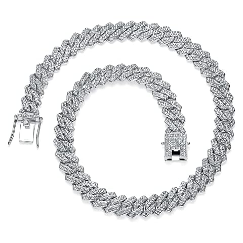 MOFEIJEWEL 13mm Cuban Link Chain For Men Women Iced Out Chain Miami Cuban Necklace Bling Diamond Chains Hip Hop Jewelry （Silver 16inch） Cover