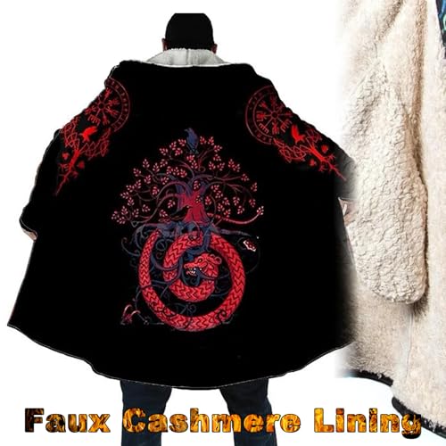 Viking Unisex Fall Coats Norse Myth World Tree Warmth Padded Fleece Cloak Cape, Funny Relaxed Parka Robe Costume2