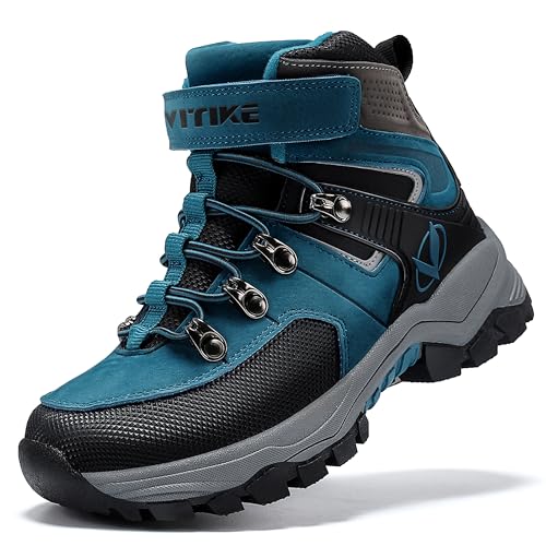 ASHION Boys Snow Boots Warm Winter Shoes Comfortable Trekking Ankle Suppor Hiking Sneakers,Q Blue Big Kid,5